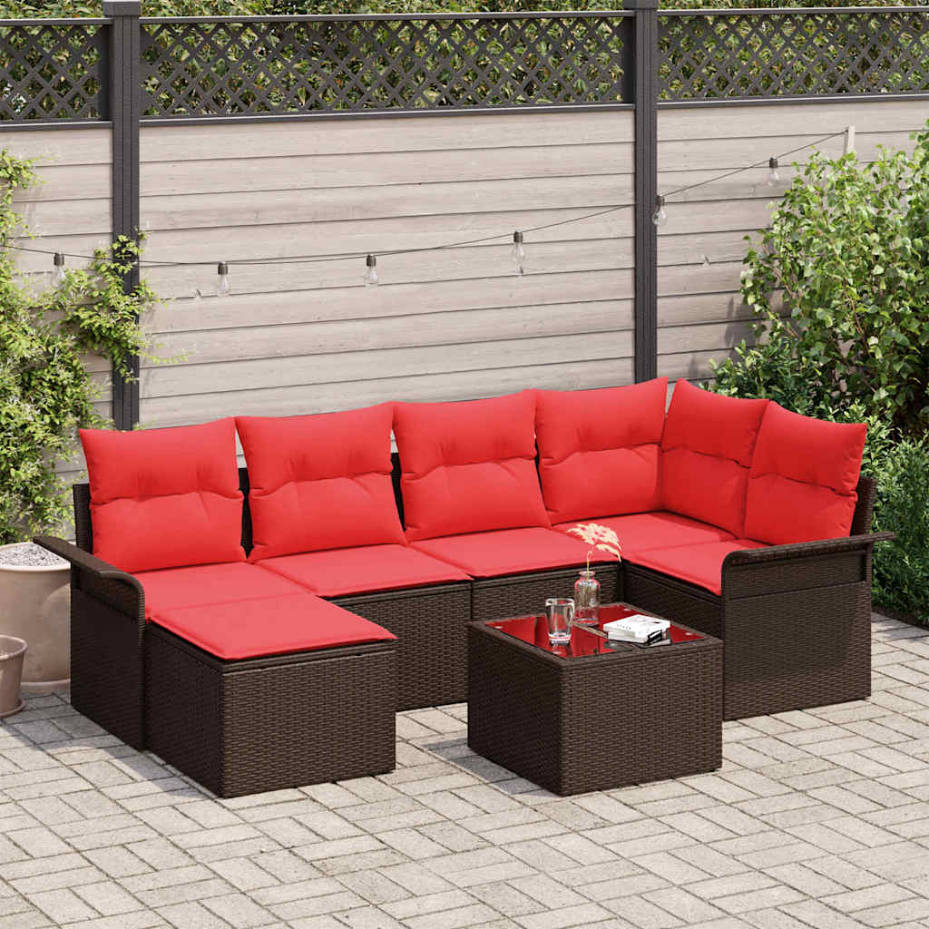 Conjunto de sofá de jardín 7 pcs Marrón ratán sintético
