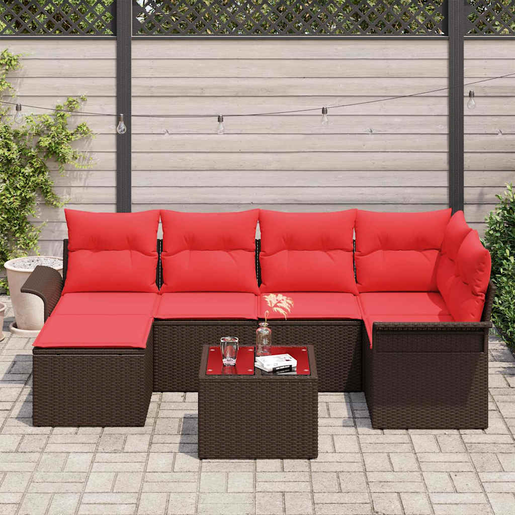 Conjunto de sofá de jardín 7 pcs Marrón ratán sintético