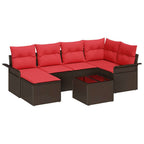 Conjunto de sofá de jardín 7 pcs Marrón ratán sintético