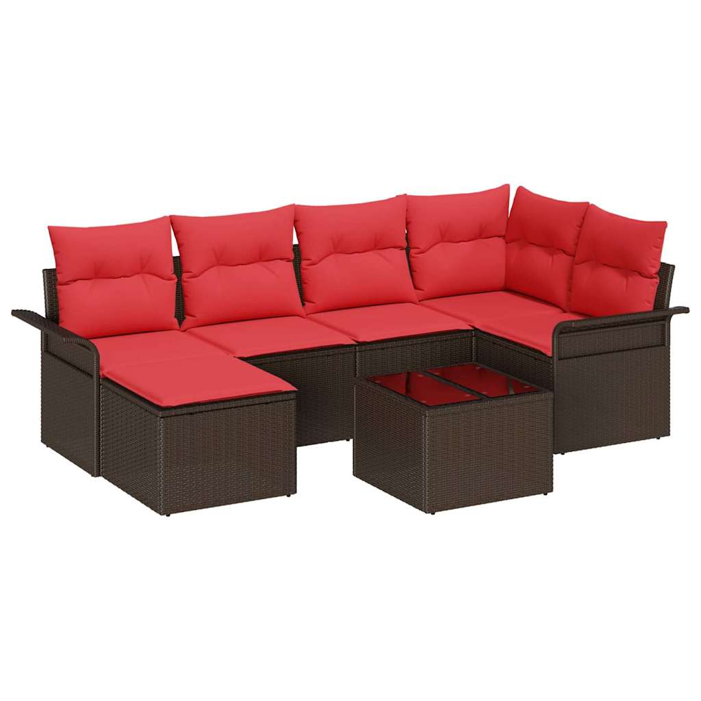 Conjunto de sofá de jardín 7 pcs Marrón ratán sintético
