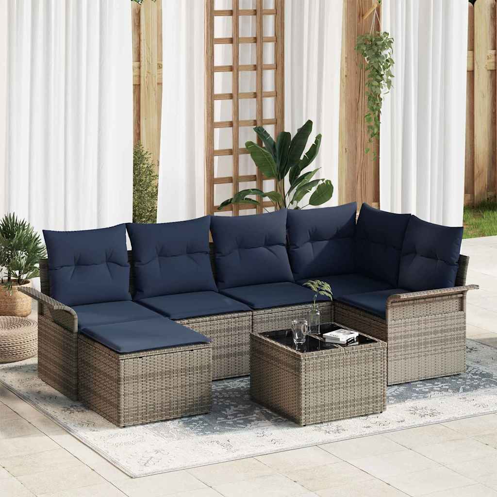 Conjunto de sofá de jardín 7 pcs Gris ratán sintético