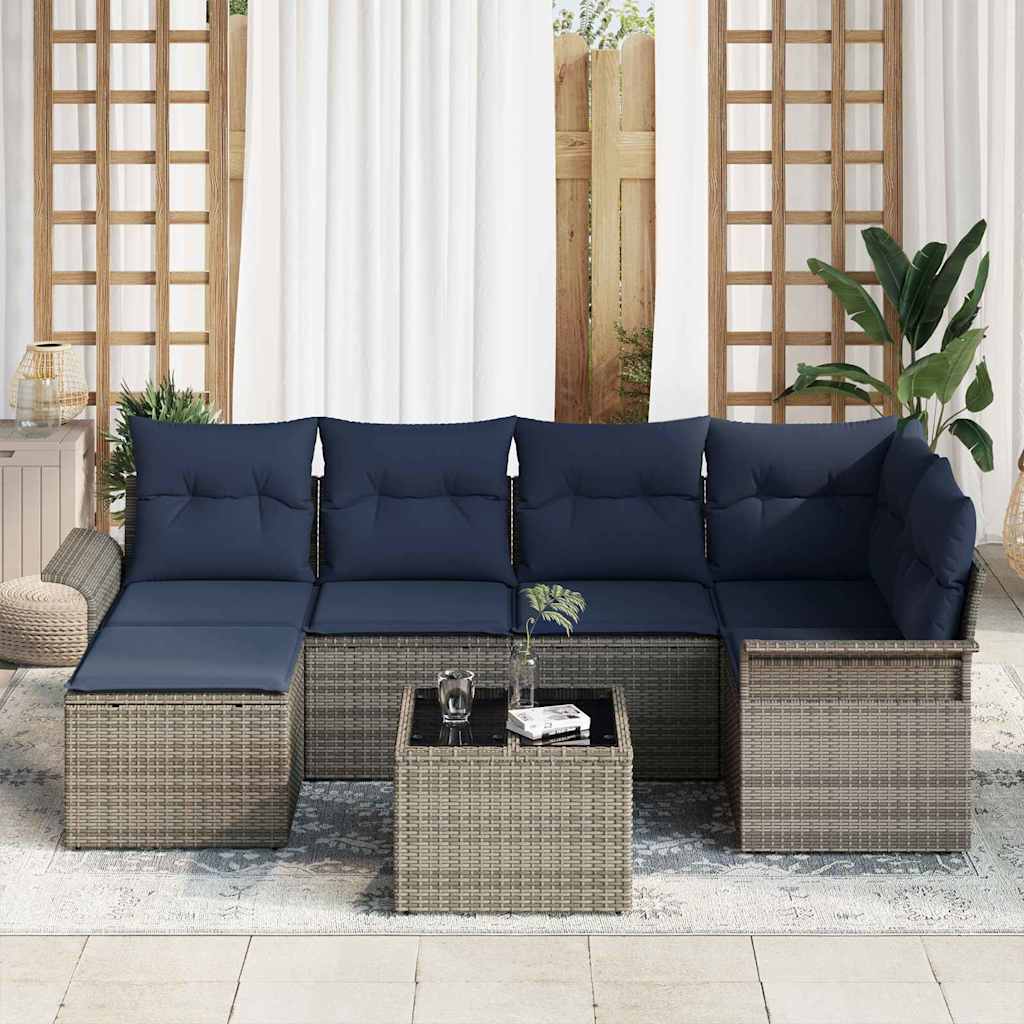 Conjunto de sofá de jardín 7 pcs Gris ratán sintético