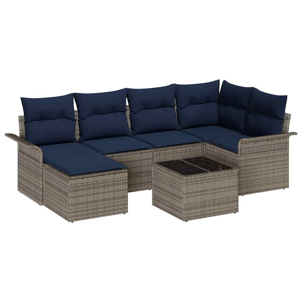 Conjunto de sofá de jardín 7 pcs Gris ratán sintético
