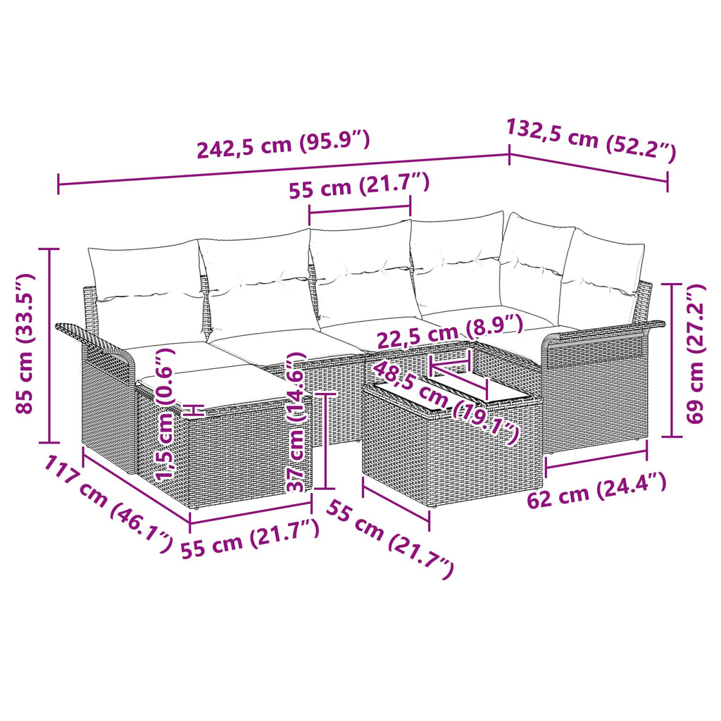 Conjunto de sofá de jardín 7 pcs Gris ratán sintético