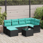 Conjunto de sofá de jardín 7 pcs Negro ratán sintético