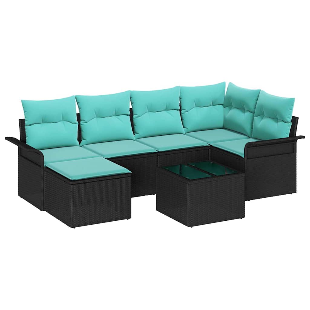 Conjunto de sofá de jardín 7 pcs Negro ratán sintético
