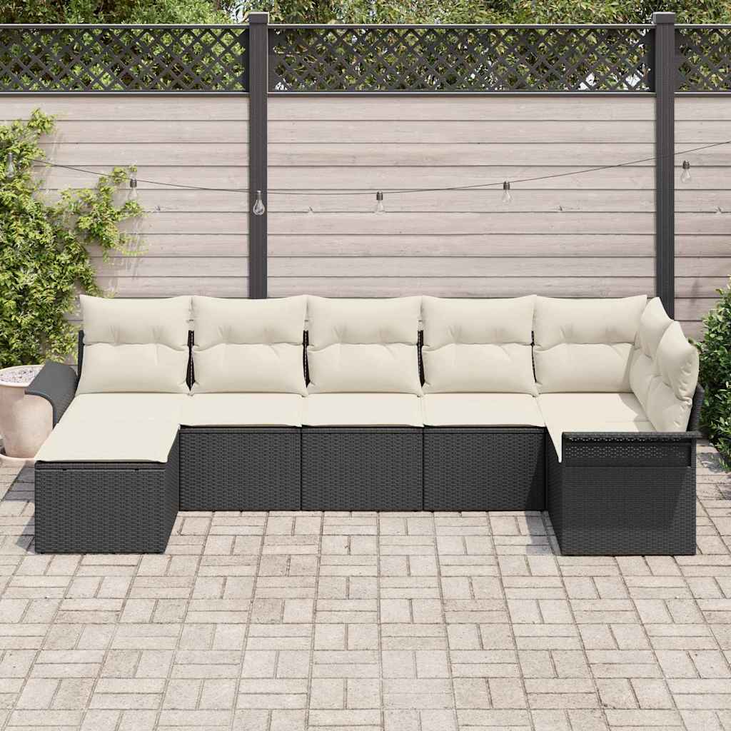 Conjunto de sofá de jardín 7 pcs Negro ratán sintético