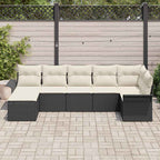 Conjunto de sofá de jardín 7 pcs Negro ratán sintético