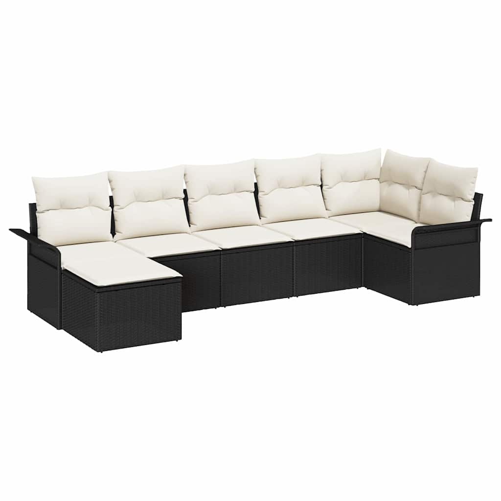Conjunto de sofá de jardín 7 pcs Negro ratán sintético