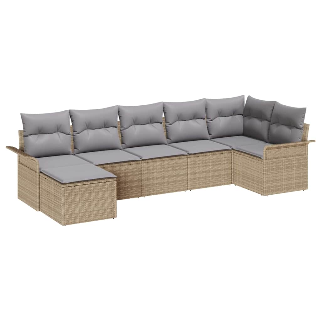 Conjunto de sofá de jardín 7 pcs Beige ratán sintético