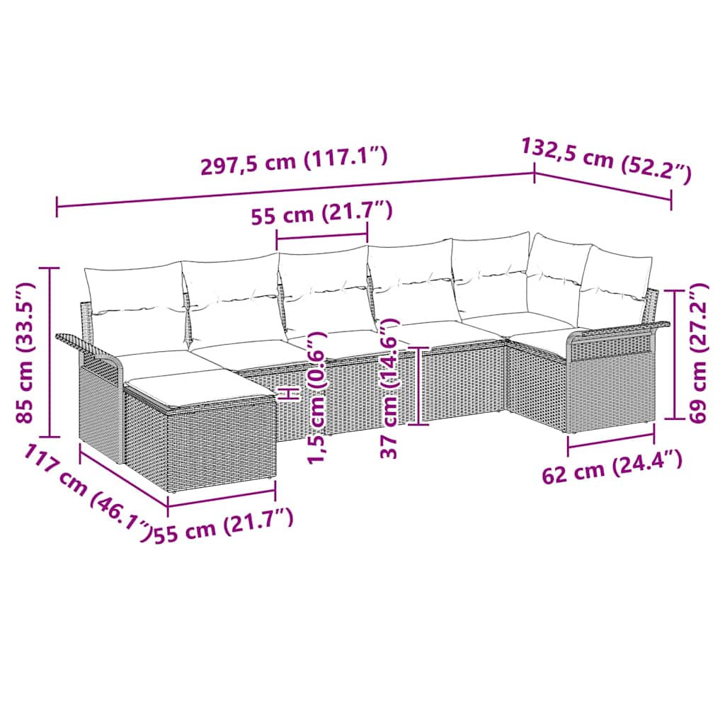 Conjunto de sofá de jardín 7 pcs Beige ratán sintético