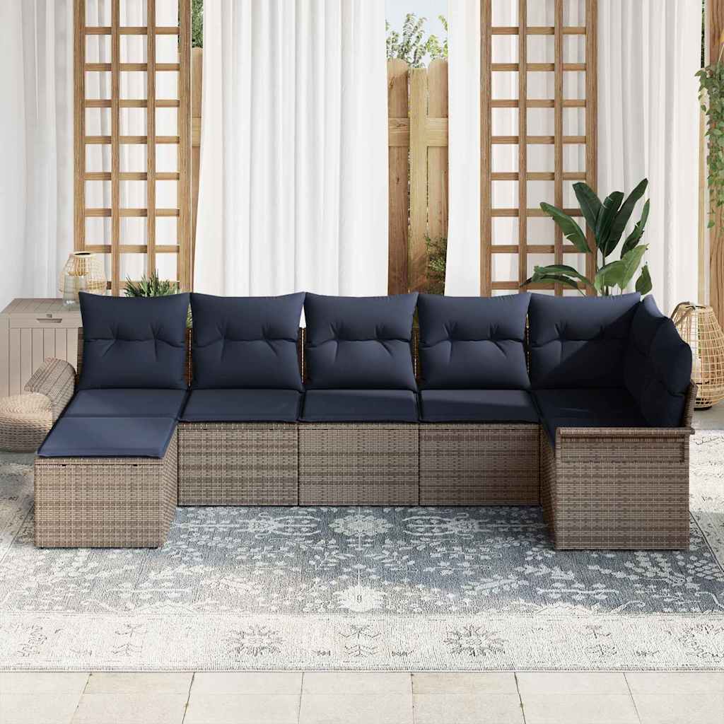 Conjunto de sofá de jardín 7 pcs Gris Claro ratán sintético