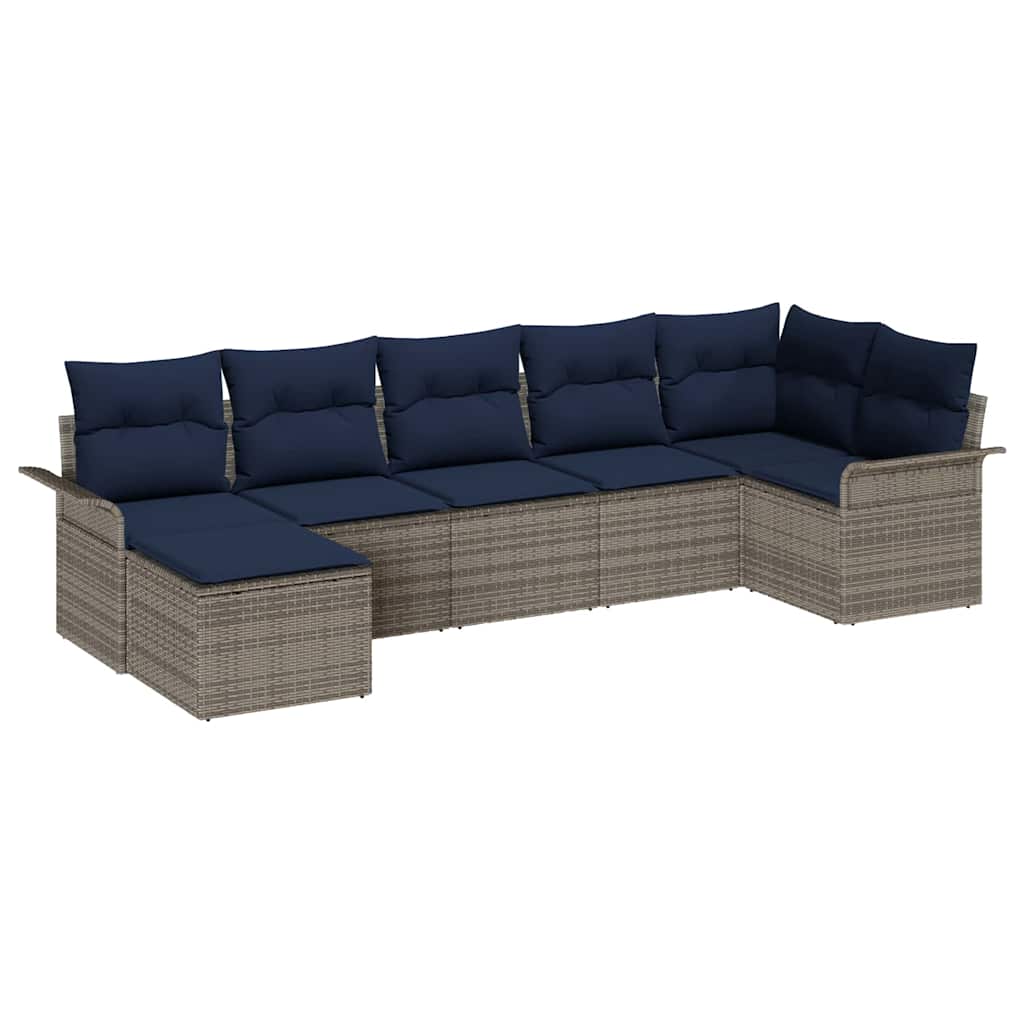 Conjunto de sofá de jardín 7 pcs Gris Claro ratán sintético