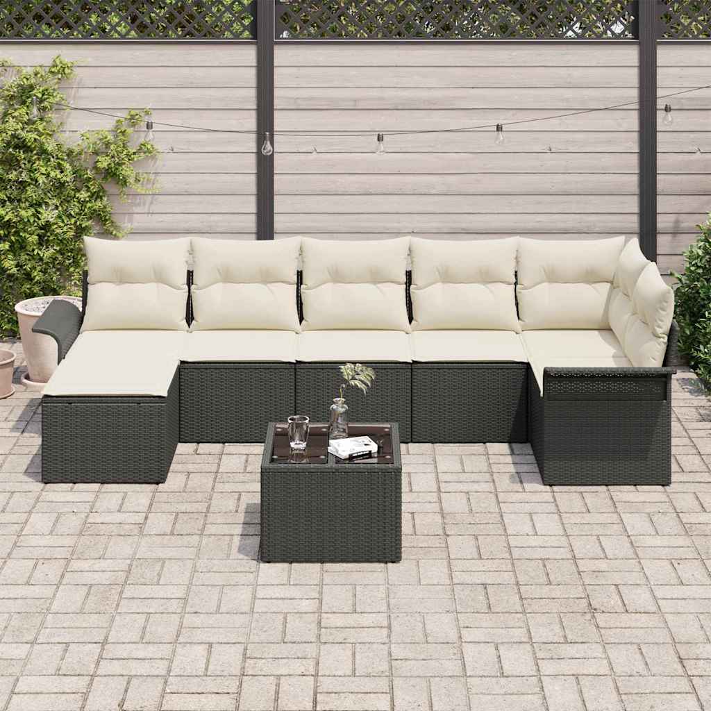 Conjunto de sofá de jardín 8 pcs Negro ratán sintético