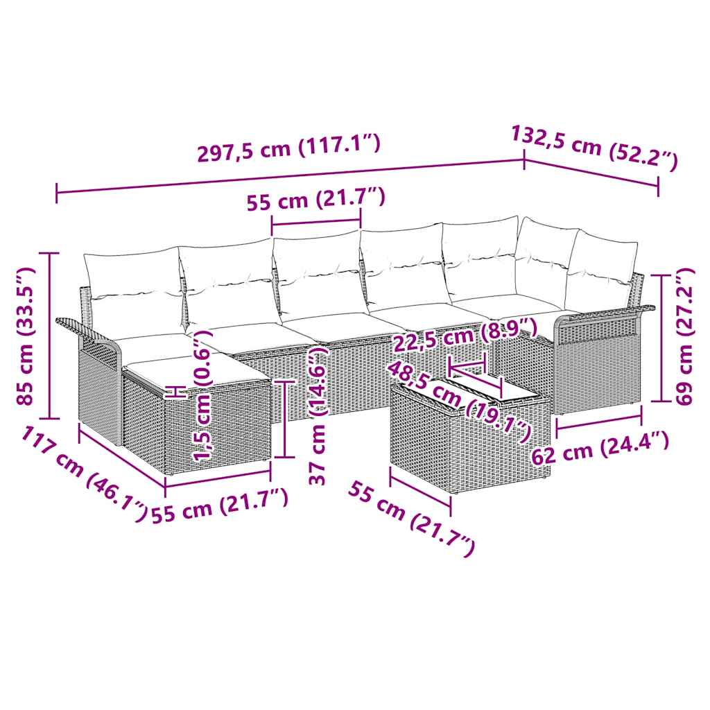 Conjunto de sofá de jardín 8 pcs Negro ratán sintético