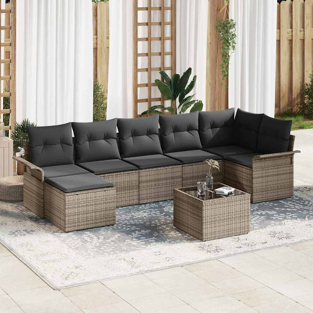 Conjunto de sofá de jardín con cojín 8 pcs Gris Poliratán