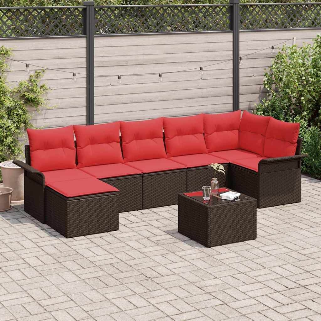 Conjunto de sofá de jardín 8 pcs Marrón Poliratán