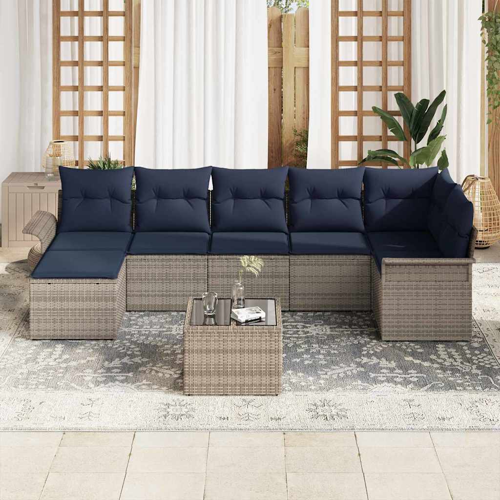Conjunto de sofá de jardín 8 pcs Gris ratán sintético
