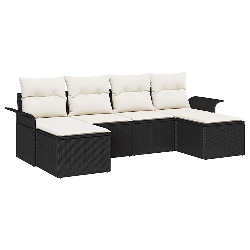 Conjunto de sofá de jardín 6 pcs Negro ratán sintético