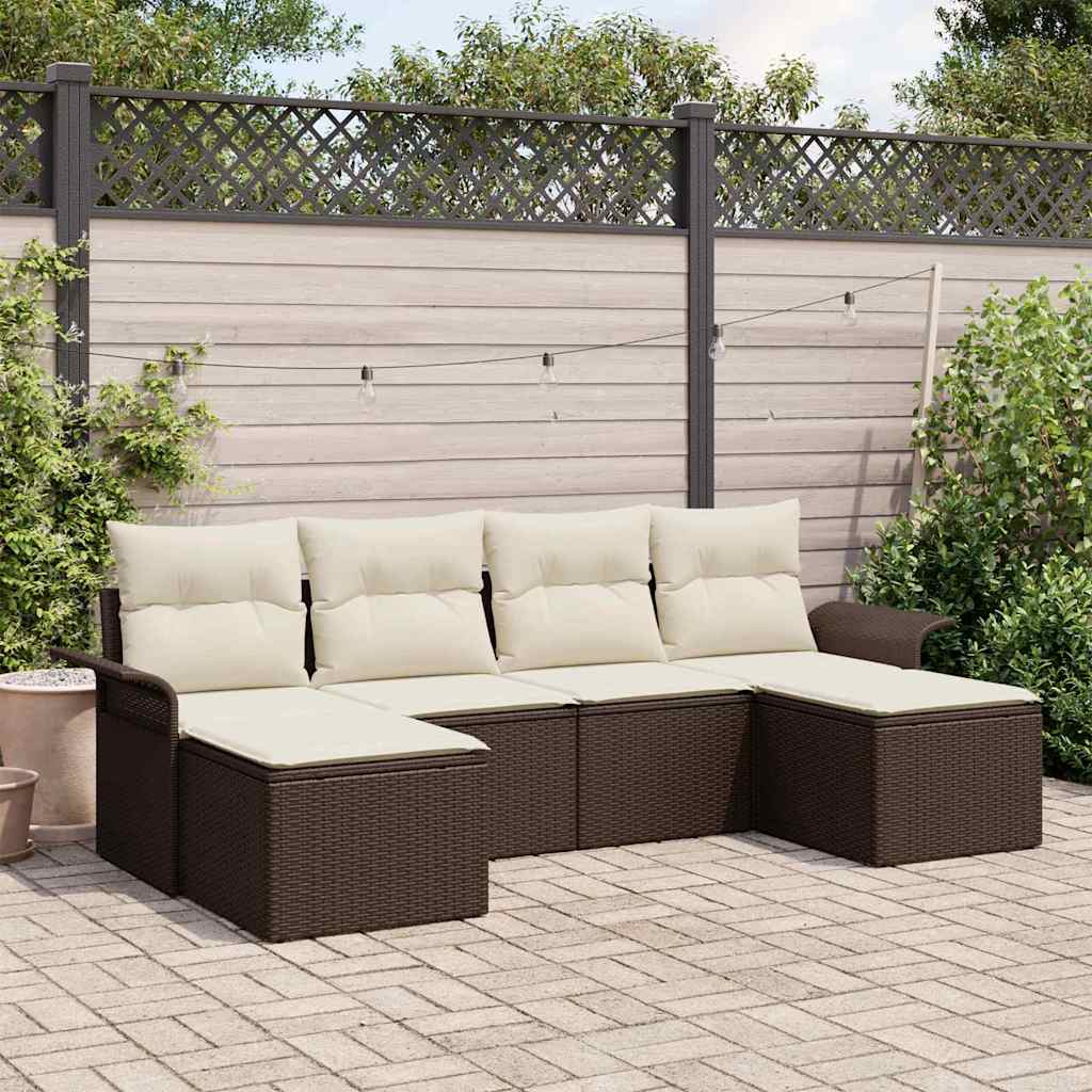 Conjunto de sofá de jardín 6 pcs Marrón ratán sintético