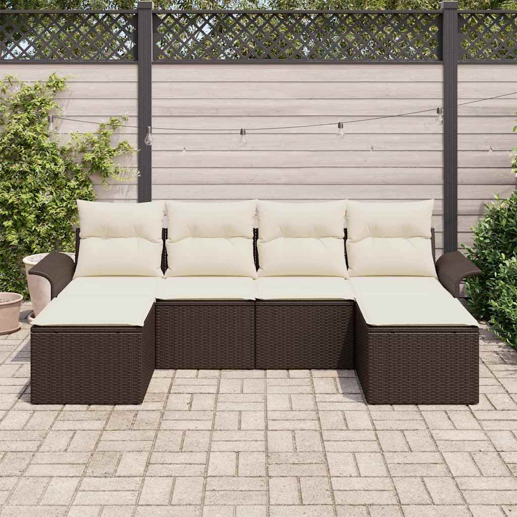 Conjunto de sofá de jardín 6 pcs Marrón ratán sintético