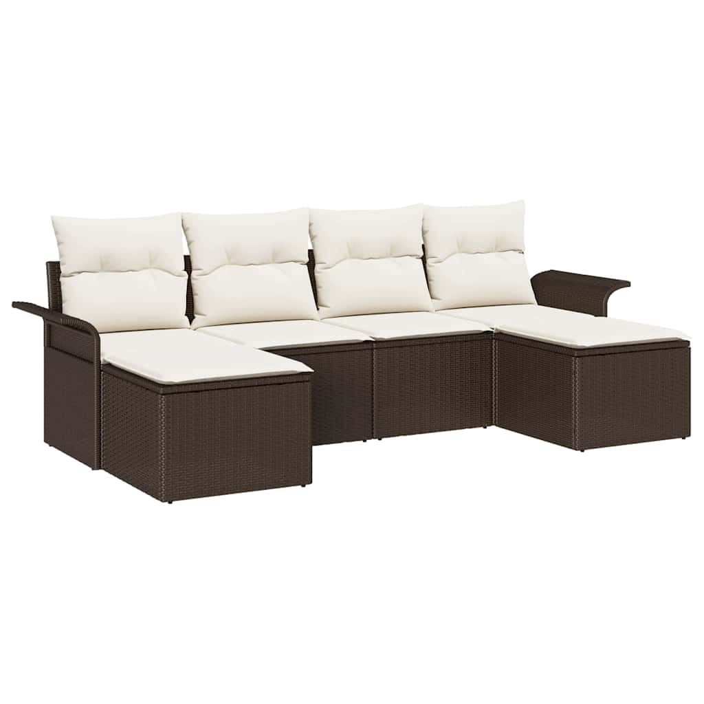 Conjunto de sofá de jardín 6 pcs Marrón ratán sintético