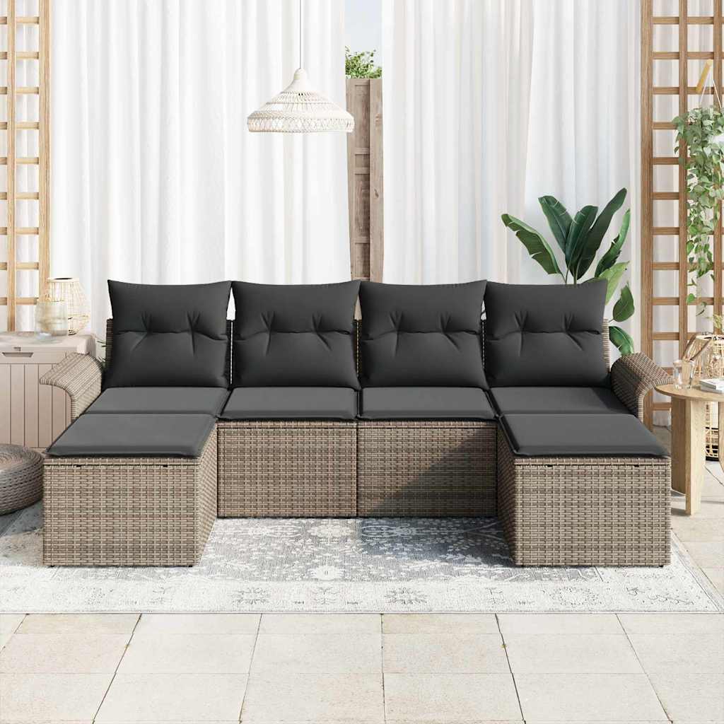 Conjunto de sofá de jardín 6 pcs Gris ratán sintético