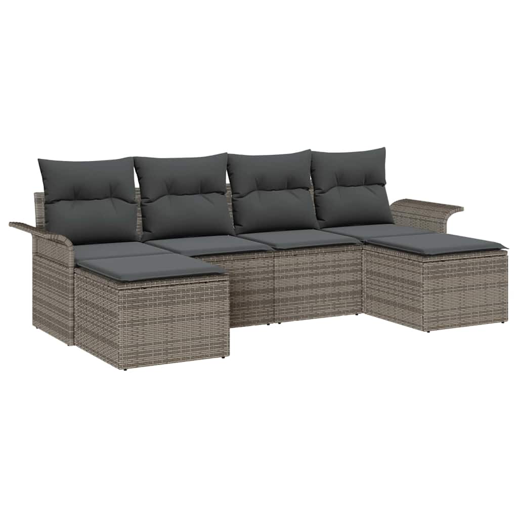 Conjunto de sofá de jardín 6 pcs Gris ratán sintético