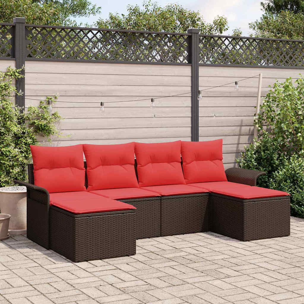 Conjunto de sofá de jardín con cojín 6 pcs Marrón Poliratán