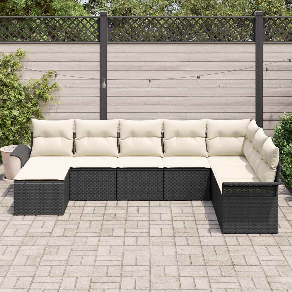 Conjunto de sofá de jardín con cojín 8 pcs Negro Poliratán