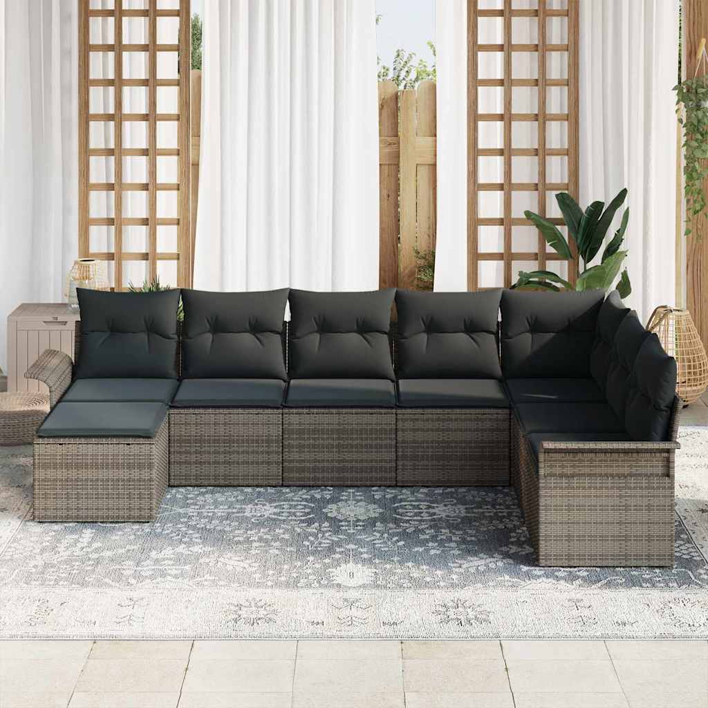 Conjunto de sofá de jardín con cojín 8 pcs Gris Poliratán
