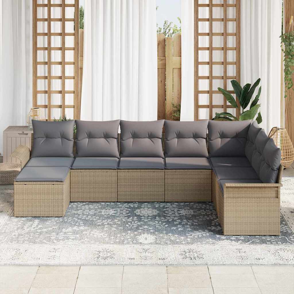 Conjunto de sofá de jardín con cojín 8 pcs Beige Poliratán