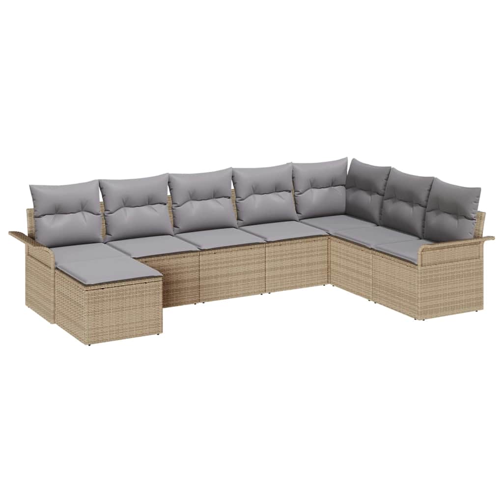 Conjunto de sofá de jardín con cojín 8 pcs Beige Poliratán