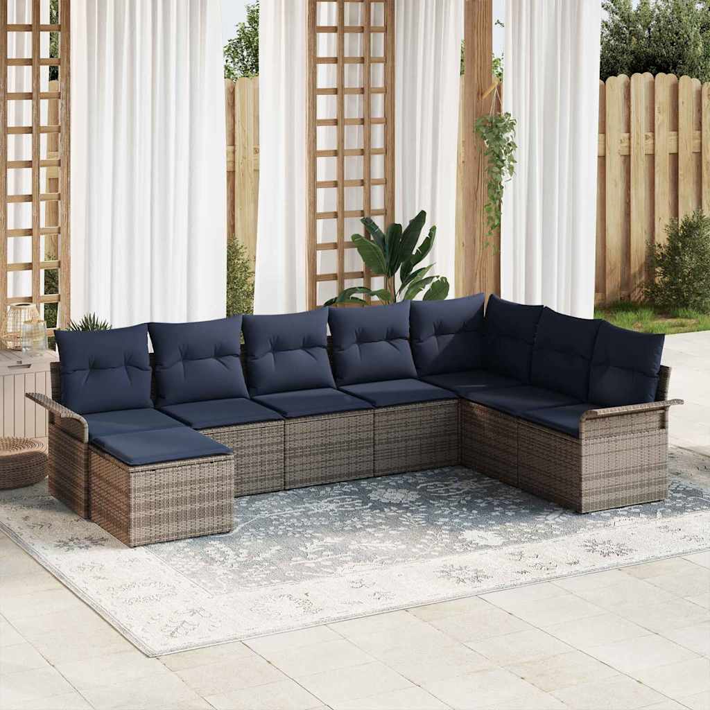 Conjunto de sofá de jardín con cojín 8 pcs Beige Poliratán