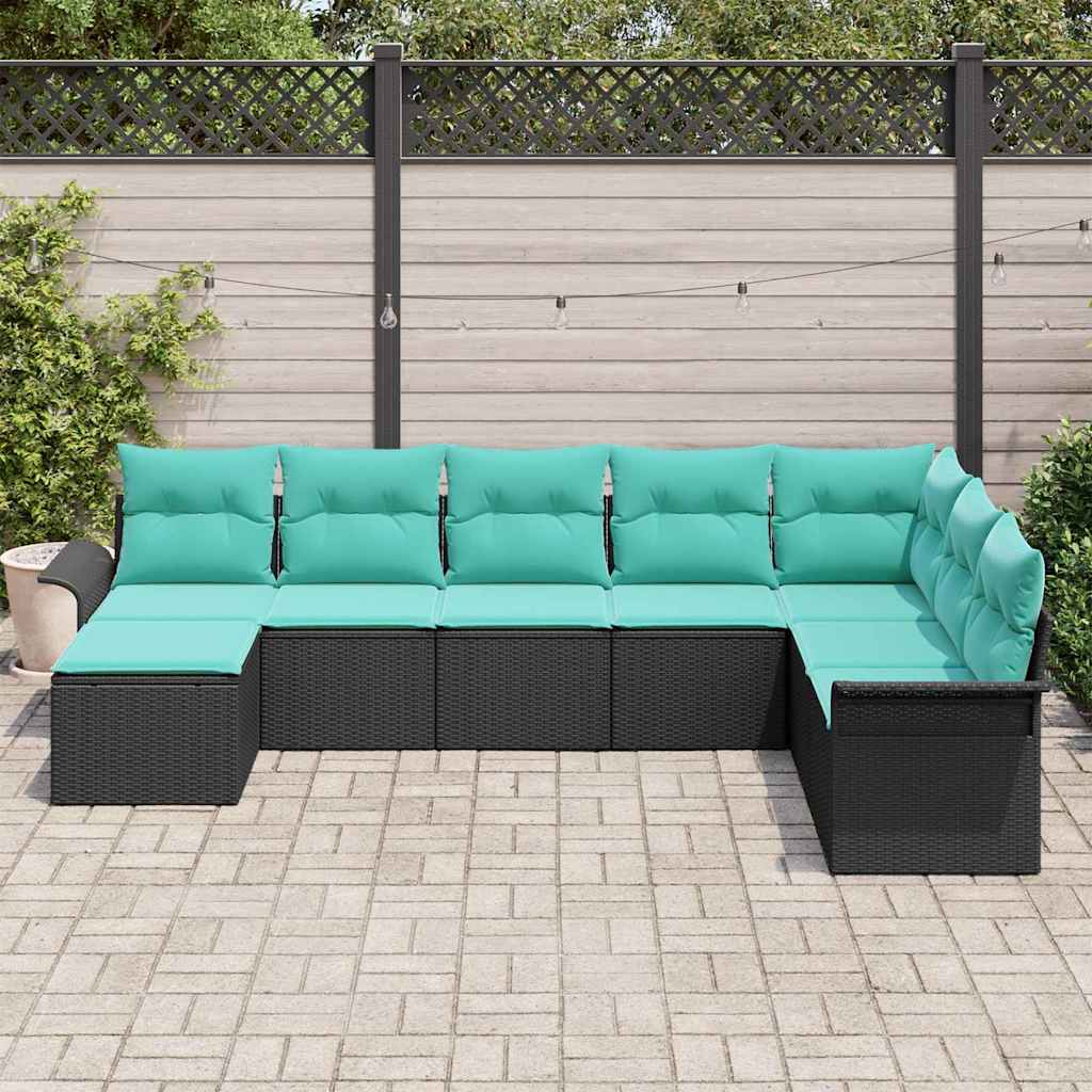 Conjunto de sofá de jardín con cojín 8 pcs Negro Poliratán