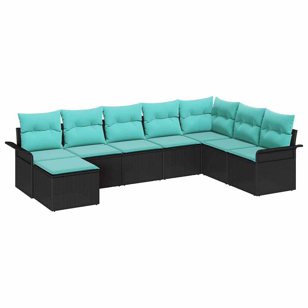 Conjunto de sofá de jardín con cojín 8 pcs Negro Poliratán