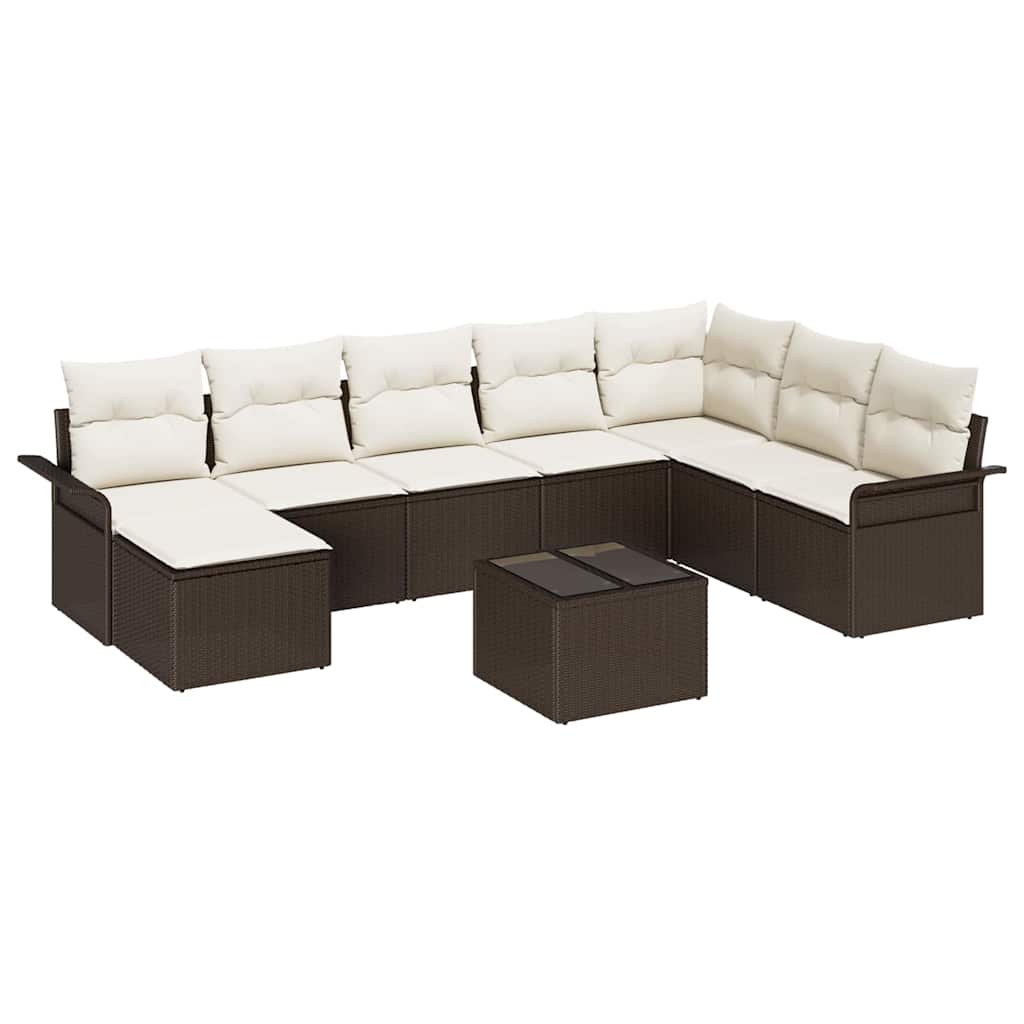 Conjunto de sofá de jardín con cojín 9 pcs Gris Poliratán