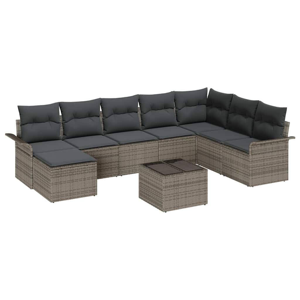 Conjunto de sofá de jardín con cojín 9 pcs Negro Poliratán