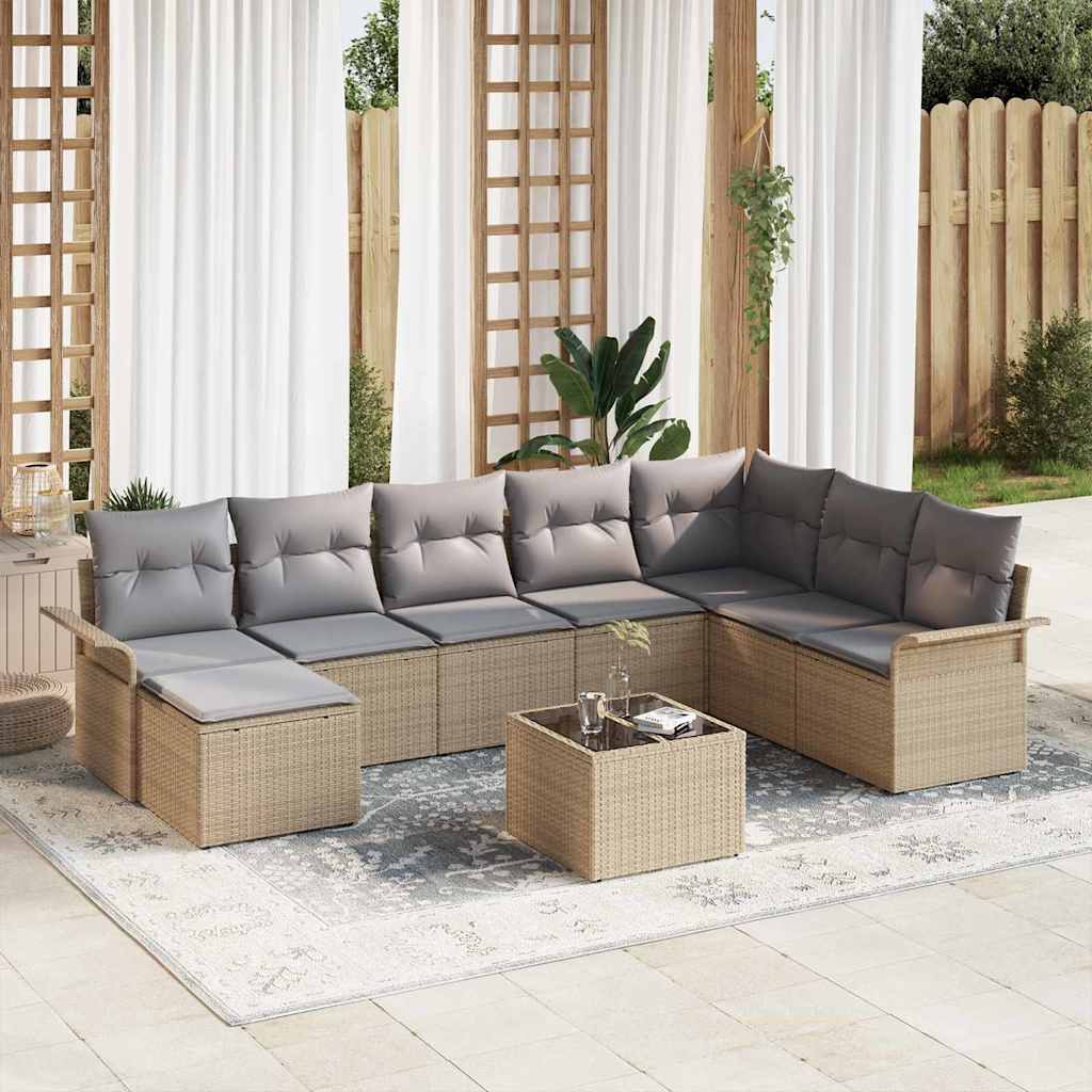 Conjunto de sofá de jardín con cojín 9 pcs Negro Poliratán