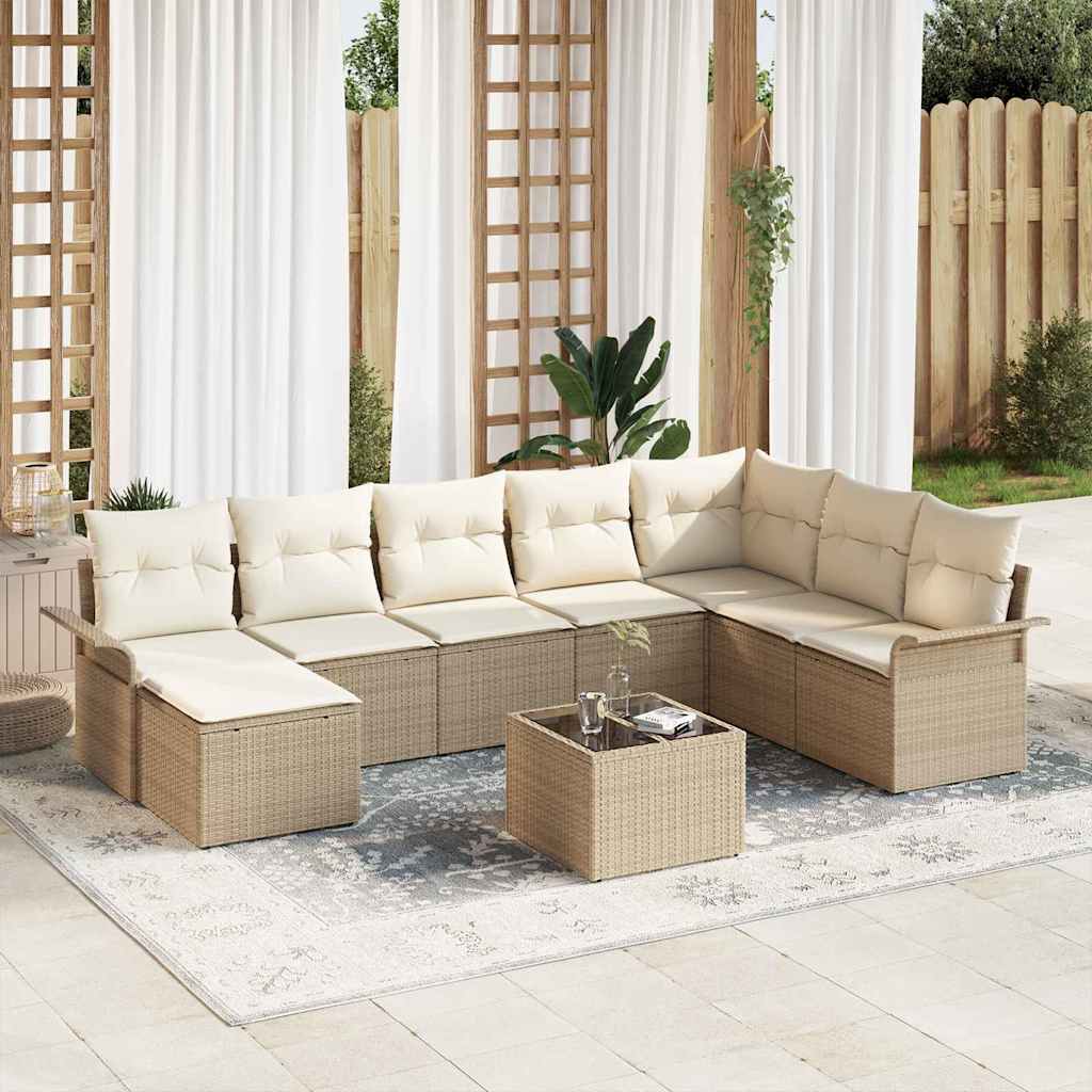 Conjunto de sofá de jardín con cojín 9 pcs Marrón Poliratán