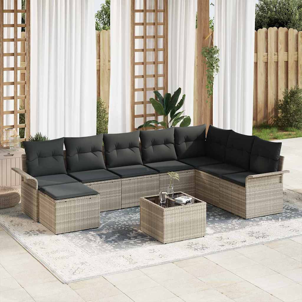 Conjunto de sofá de jardín con cojín 9 pcs Gris Poliratán