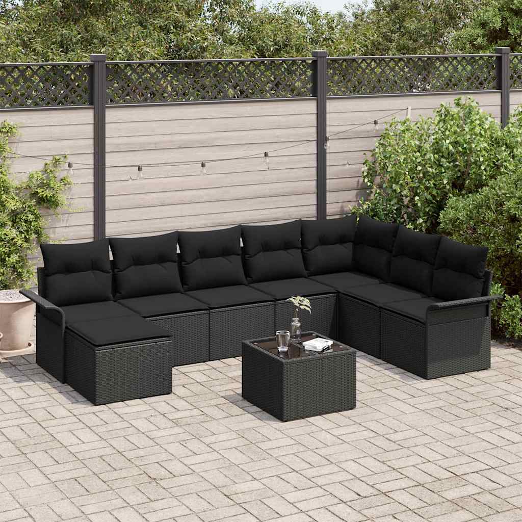 Conjunto de sofá de jardín con cojín 9 pcs Beige Poliratán