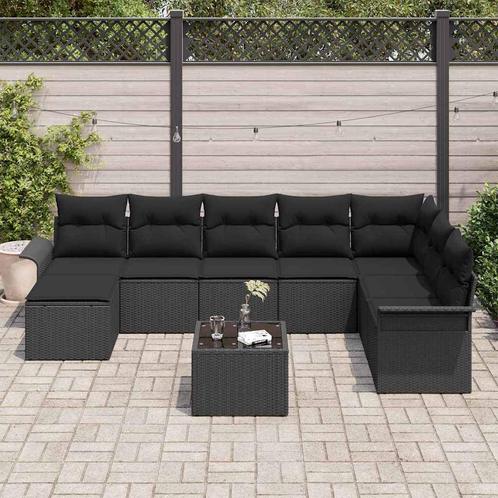 Conjunto de sofá de jardín con cojín 9 pcs Beige Poliratán