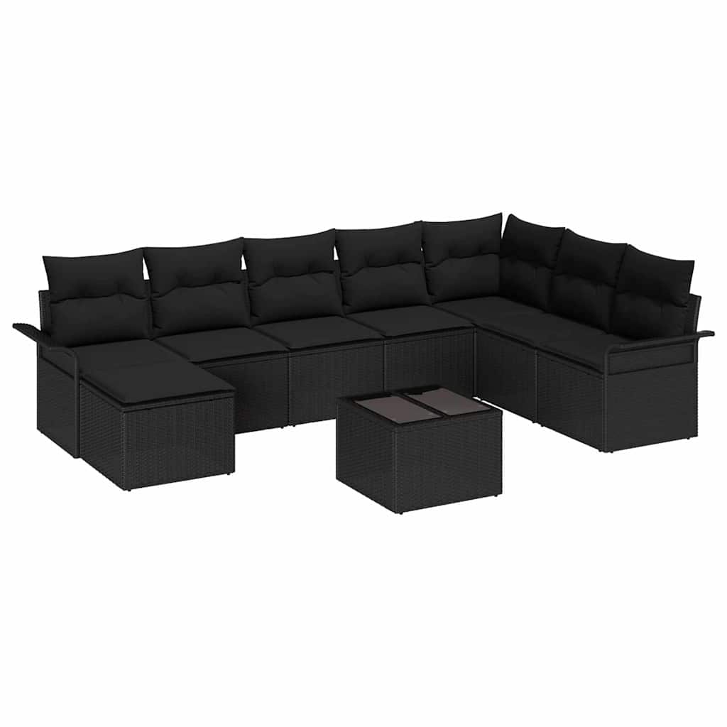 Conjunto de sofá de jardín con cojín 9 pcs Beige Poliratán