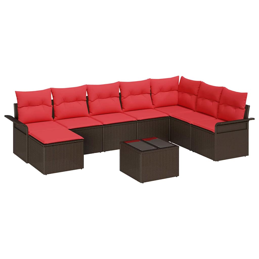 Conjunto de sofá de jardín con cojín 9 pcs Marrón Poliratán