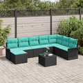 Conjunto de sofá de jardín con cojín 9 pcs Negro Poliratán