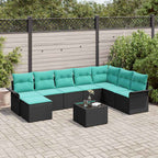 Conjunto de sofá de jardín con cojín 9 pcs Negro Poliratán