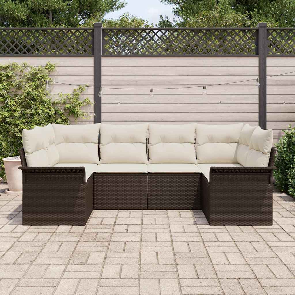 Conjunto de sofá de jardín 6 pcs Marrón Poliratán