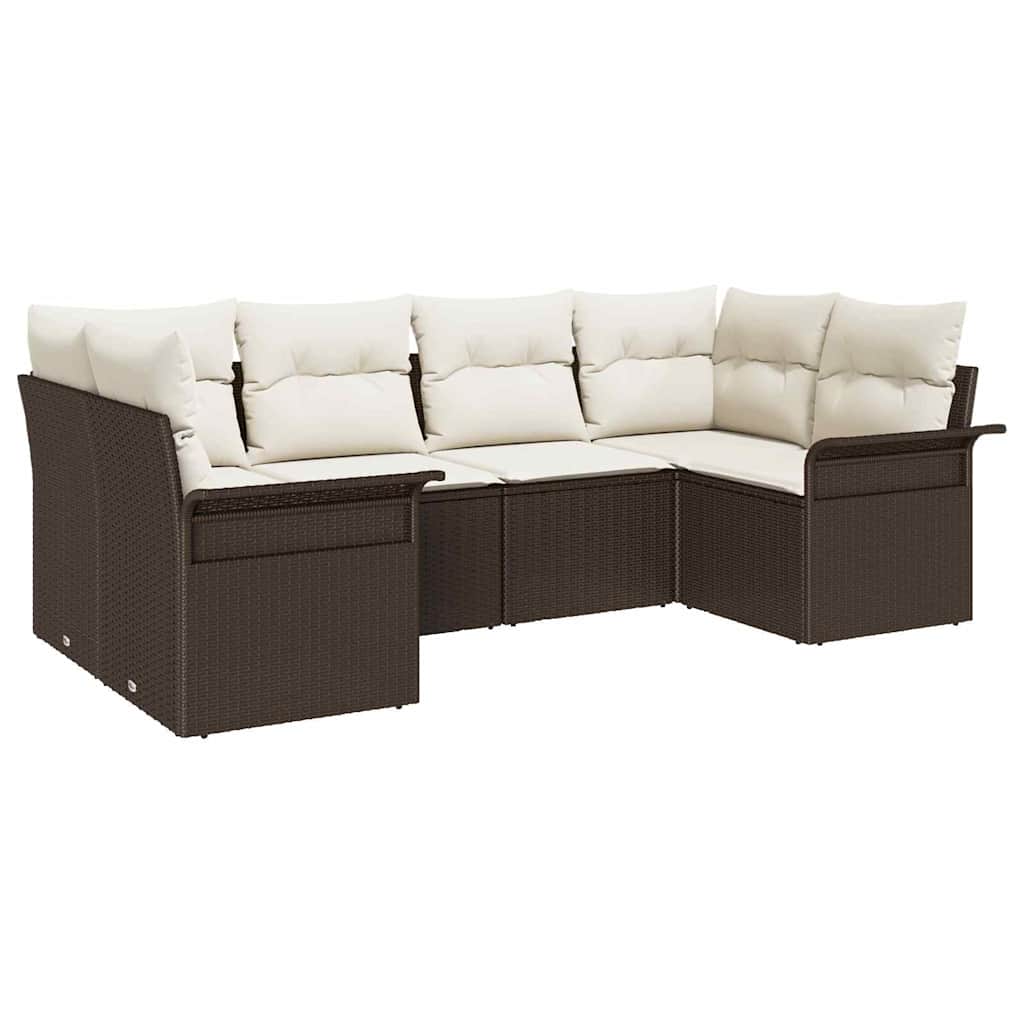 Conjunto de sofá de jardín 6 pcs Marrón Poliratán