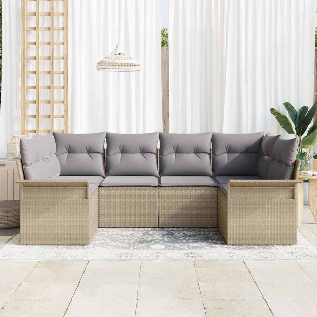 Conjunto de sofá de jardín 6 pcs Beige Poliratán